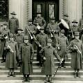 The Student Army Training Corps' unit band poses in front of the World Affairs Center. As many as 1,400 student soldiers were in residenc...